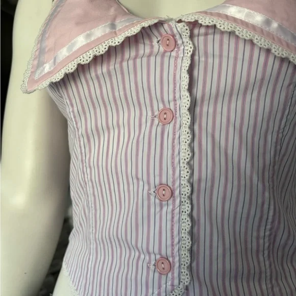 DollsKill | NWT’s Sugar Thrills Y2K Coquette Summer Pinstripe Dolly Vest - Picture 3 of 9